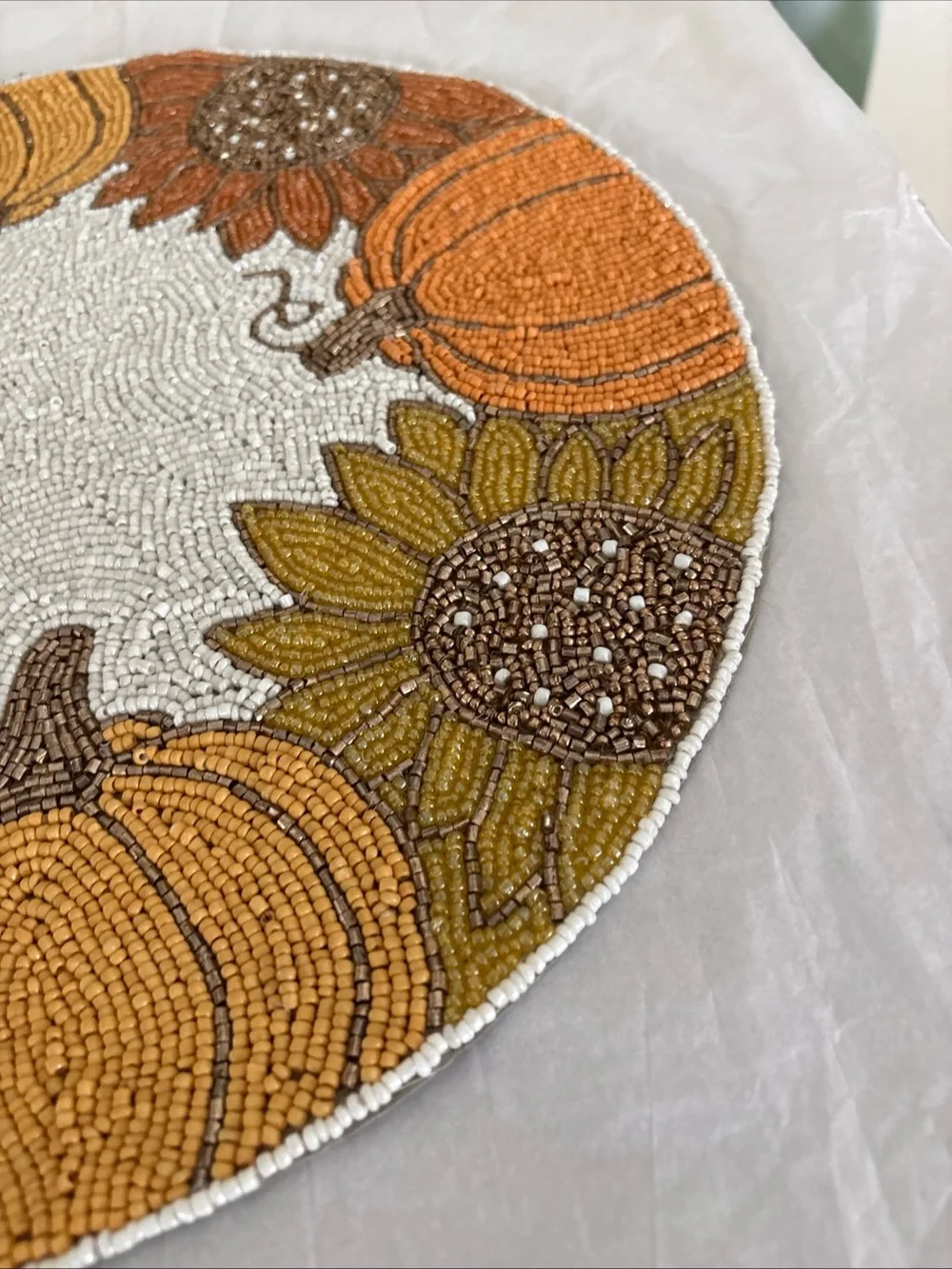 Beaded Pumpkin & Sunflower Table Accent - Orange